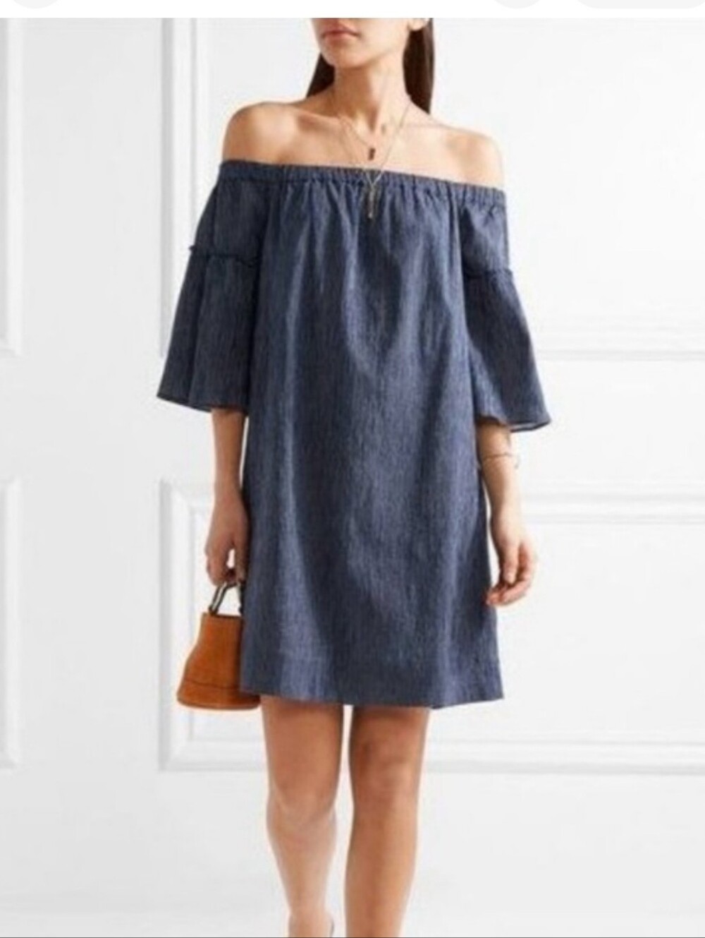 Madewell Blue Off-the-Shoulder Chambray Dress
